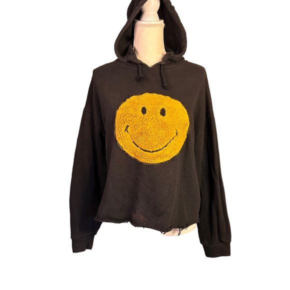 Taylor and Sage Tops - GUC Taylor and Sage Smiley Face Black Hoodie/ Upcycled Waist/ Large